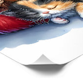 Schlafen Weihnachten Elf mit Calico Kitten Poster (Ecke)