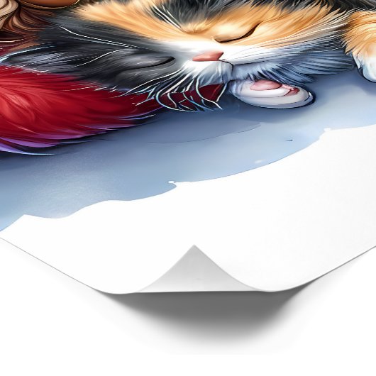Schlafen Weihnachten Elf mit Calico Kitten Poster (Ecke)