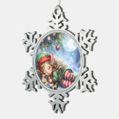 Schlafen Weihnachten Elf mit Calico Kitten Schneeflocken Zinn-Ornament (Rechts)