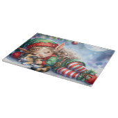 Schlafen Weihnachten Elf mit Calico Kitten Schneidebrett (Ecke)
