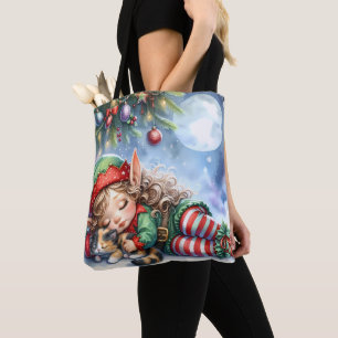Schlafen Weihnachten Elf mit Calico Kitten Tasche