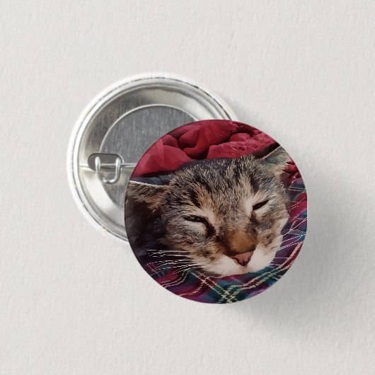 Schlafen Weihnachtskatze Tabby karierte Flanellrot Button (Vorne & Hinten)
