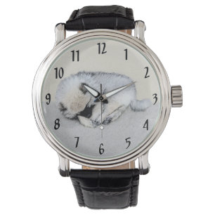 Schlafen Welpenmalerei Original Hundekunst Armbanduhr
