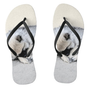 Schlafen Welpenmalerei Original Hundekunst Badesandalen