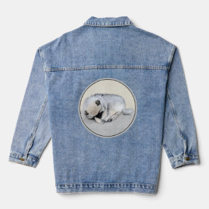 Schlafen Welpenmalerei Original Hundekunst Jeansjacke