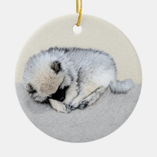 Schlafen Welpenmalerei Original Hundekunst Keramik Ornament