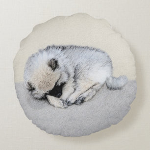 Schlafen Welpenmalerei Original Hundekunst Rundes Kissen