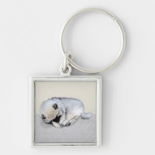 Schlafen Welpenmalerei Original Hundekunst Schlüsselanhänger
