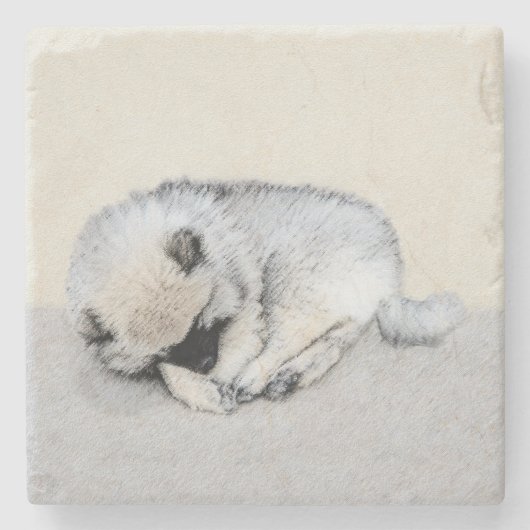 Schlafen Welpenmalerei Original Hundekunst Steinuntersetzer (Vorderseite)