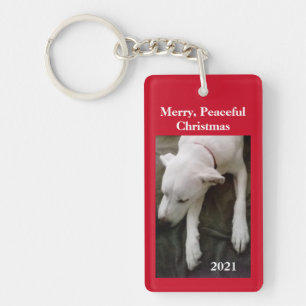 Schlafen White Puppy Dog Red Christmas Schlüsselan Schlüsselanhänger