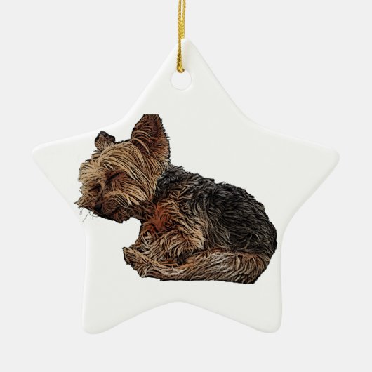 Schlafen Yorkie Keramik Ornament (Vorne)