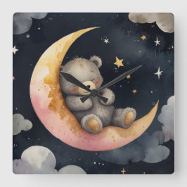 Schläfenbär auf dem Mond Quadratische Wanduhr