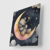 Schläfenbär auf dem Mond Quadratische Wanduhr (Winkel)