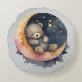 Schläfenbär auf dem Mond Rundes Kissen