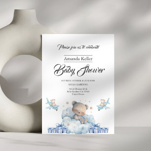 Schläfenbär & Cloud Blue Baby Dusche Einladung