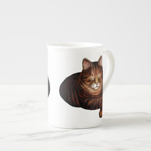 Schlafenbrown Tabby-Katzen-Knochen-China-Tasse Porzellantasse (Vorderseite Rechts)