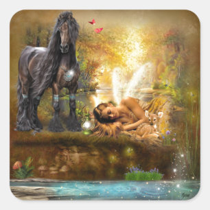 Schlafend Fee träumen Quadratischer Aufkleber