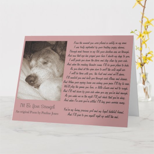 Schlafende alte akita Hund Tier Beileid Gedicht gr Karte (Gelbe Blume)