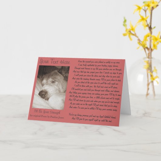 Schlafende alte Akita Hund Tier Beileid Gedicht Karte (Gelbe Blume)