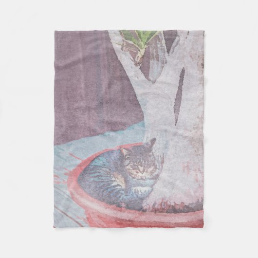 schlafende Außenkatze Digitale Kunst Wasserfarbe Fleecedecke (Vorderseite)