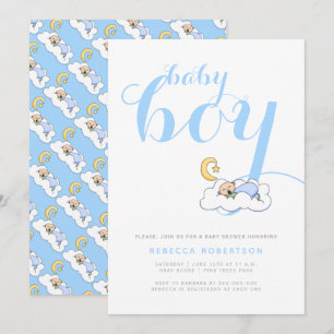 Schlafende Baby-Dusche elegante blaue Typografie Einladung