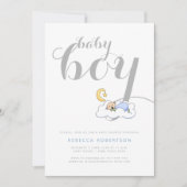 Schlafende Baby-Dusche elegante graue Typografie Einladung (Vorderseite)