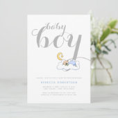 Schlafende Baby-Dusche elegante graue Typografie Einladung (Stehend Vorderseite)