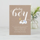 Schlafende Baby-Dusche Kraftpapiertypografie Einladung (Stehend Vorderseite)