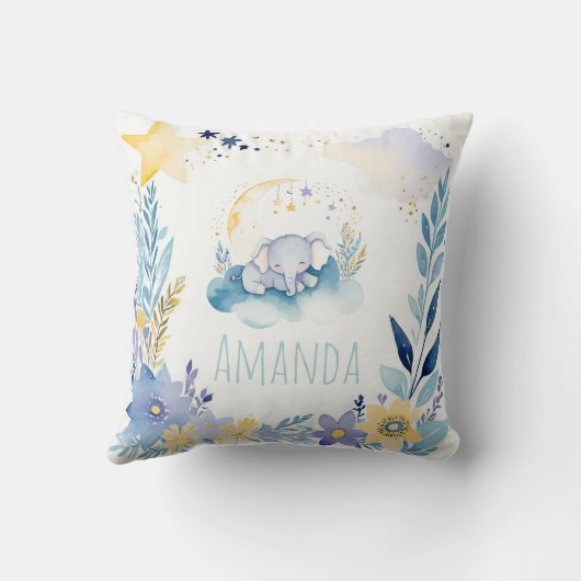 Schlafende Baby Elephant Boho Name Kinderzimmer Ki Kissen (Rückseite)