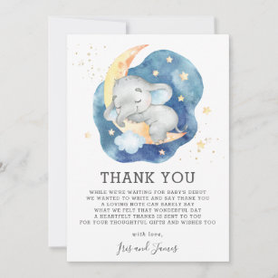 Schlafende Baby Elephant Twinkle Star Duschjunge Dankeskarte
