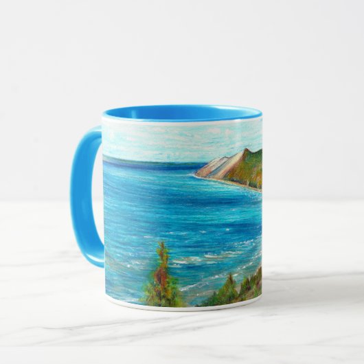 Schlafende Bären Dunes Lakeshore Michigan Beach Tasse (Vorderseite Links)