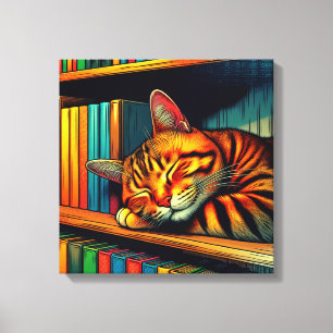 Schlafende Comic-Style-Katze Leinwanddruck
