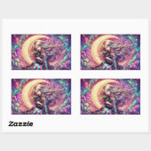 Schlafende Crescent Mond Girl mit schwarzer Katze Rechteckiger Aufkleber (Blatt)