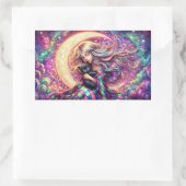 Schlafende Crescent Mond Girl mit schwarzer Katze Rechteckiger Aufkleber (Tasche)