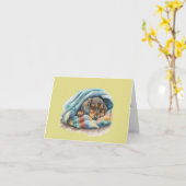 Schlafende Dackel Welpenleder-Grußkarte Karte (Gelbe Blume)
