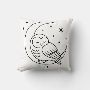Schlafende Eule auf zunehmendem Mond Linienkunst Kissen