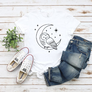 Schlafende Eule auf zunehmendem Mond Linienkunst T-Shirt