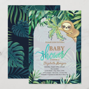 Schlafende Faultier Sommer Palmblatt Babyparty Einladung