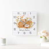 Schlafende Fauna Kinderzimmer Wall Clock Quadratische Wanduhr (Zuhause)