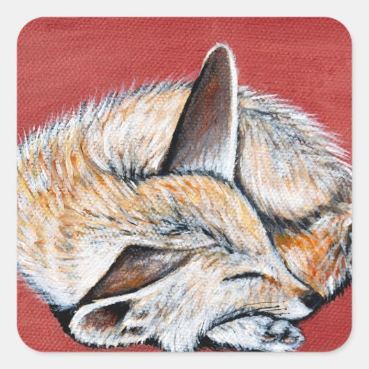 Schlafende Fennec Fox-Malerei Quadratischer Aufkleber (Vorderseite)