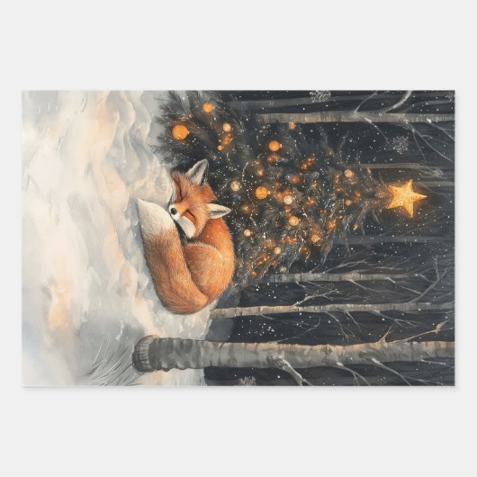 Schlafende Fox Whimsical Rustikale Weihnachtsdekou Geschenkpapier Set (Vorderseite 3)