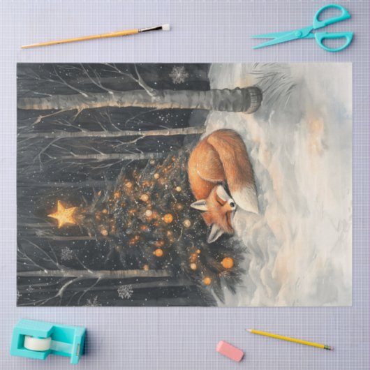 Schlafende Fox Whimsical Rustikale Weihnachtsdekou Seidenpapier (Basteln)