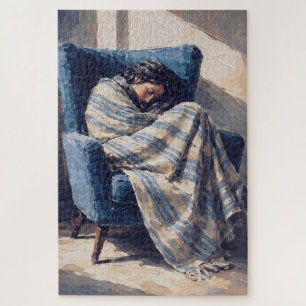 Schlafende Frau im Sessel Kuscheldecke Impasto Puzzle