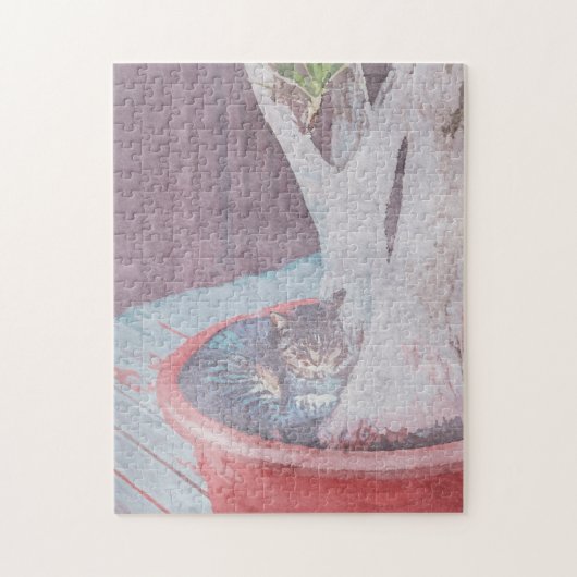 schlafende Freiluftkatze Digitale Kunst Wasserfarb Puzzle (Vertikal)