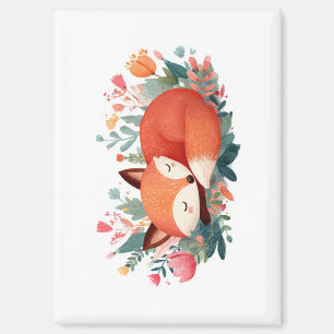 Schlafende Fuchs-Blumen-Süße-Illustration Magnet