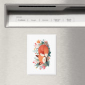 Schlafende Fuchs-Blumen-Süße-Illustration Magnet (In Situ (Geschirrspüler))