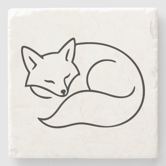Schlafende Fuchs-Linienkunst – minimalistischer Wo Steinuntersetzer (Vorderseite)