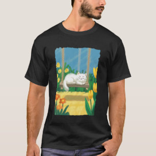 Schlafende Gartenkatze Friedliche Blumige Frühling T-Shirt