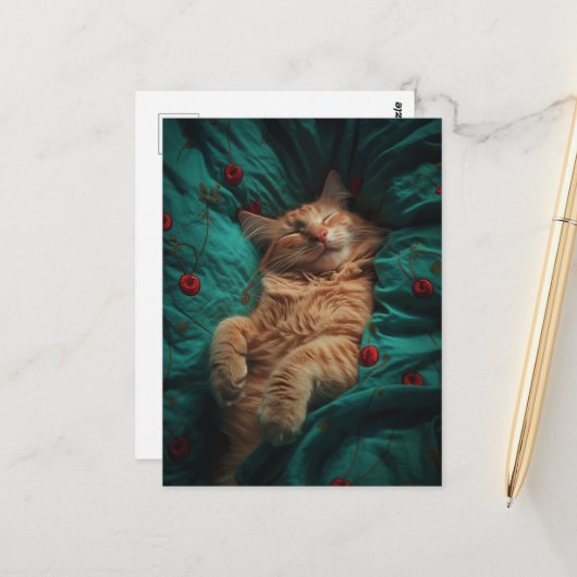 Schlafende Ginger-Katze  Postkarte (Vorderseite/Rückseite Beispiel)