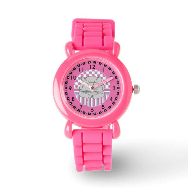 Schlafende graue Katze Gemustert Oval Large Clock Armbanduhr (Vorderseite)